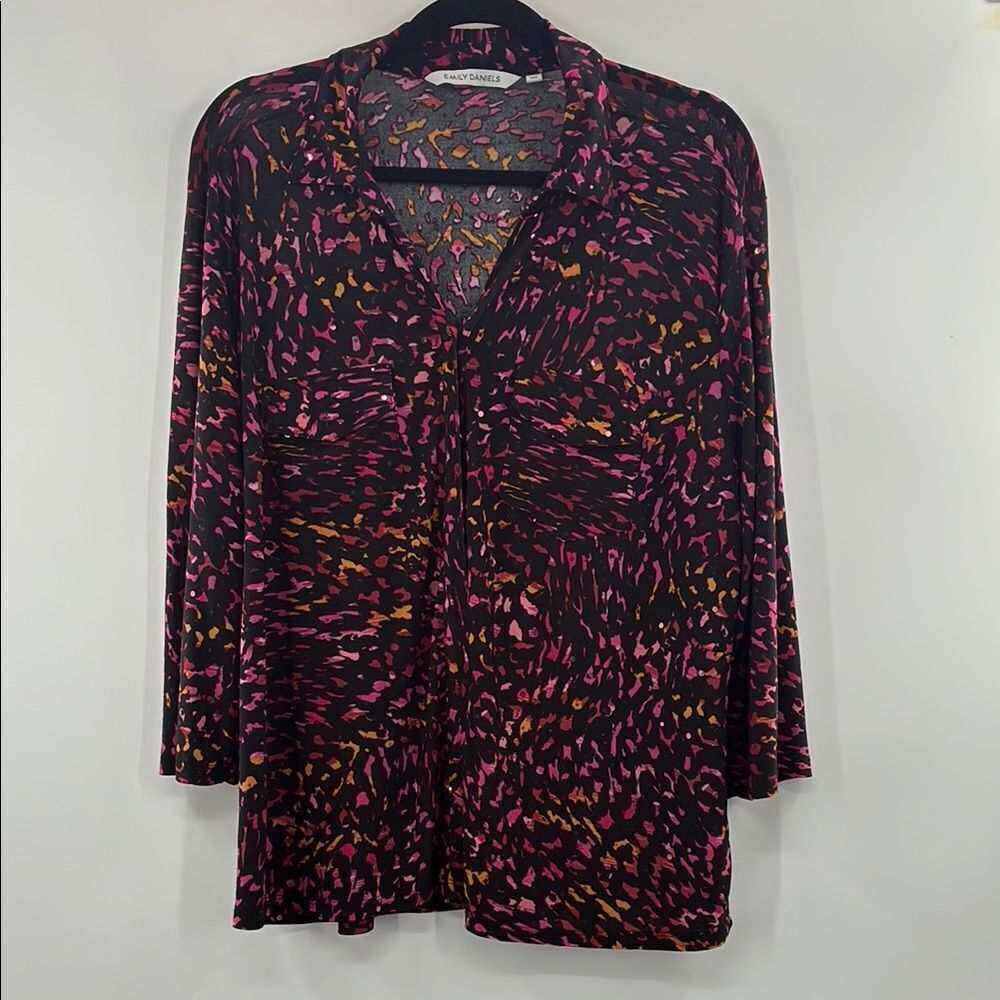 Diane Gilman Women's Pink and Orange Patterned Blouse size XL